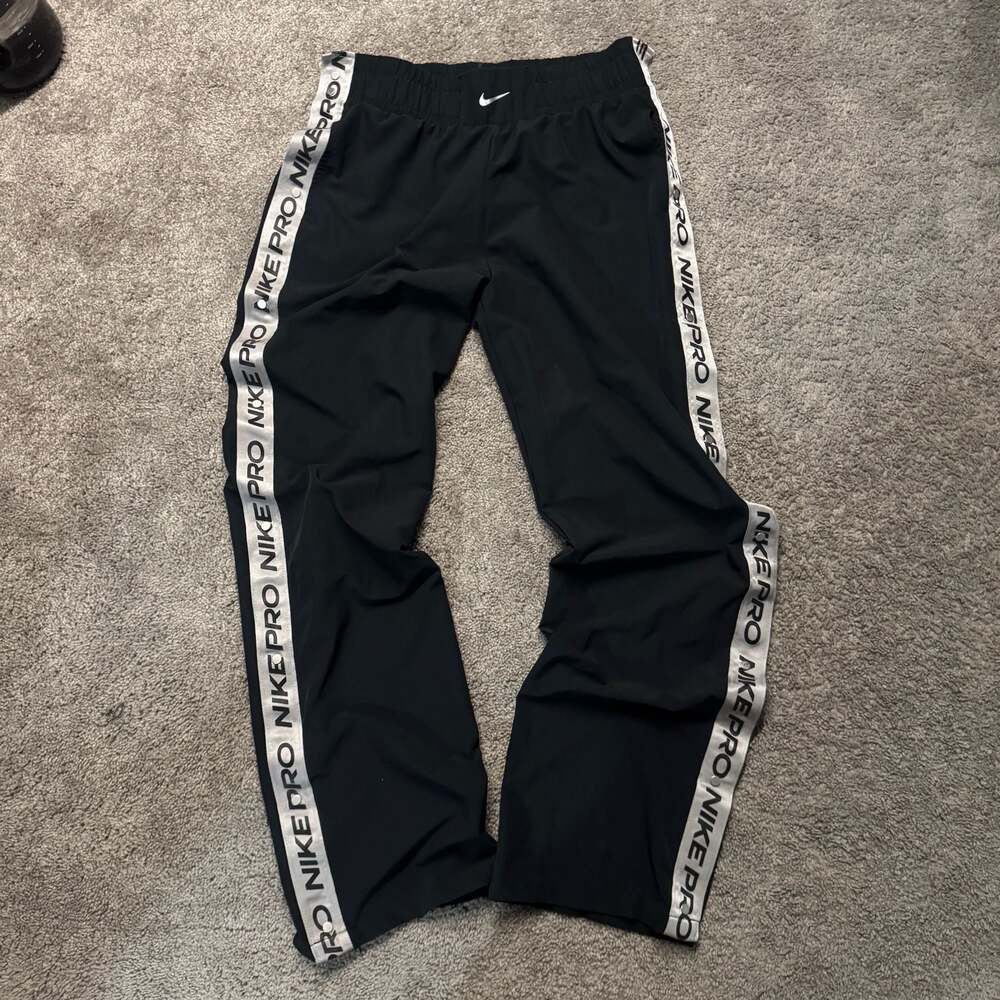 Nike Pro Men’s Size M Black Athletic Track Pants with Side Logo Tape